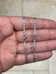 925 Sterling Silver Valentino Link Chain Rhodium Plated 2mm Made In Italy  Lobster Lock  Beautiful Shine, Sparkly Finish  Available In: 16'' 18''  Average Weights: 16"   2.30 Grams 18"   2.50 Grams Stamped 925 & Italy Gift: Velvet Gift Pouch Shipping: Free - All items ship within 24 Hours Thanks for taking a look at Olivia V. Designs  Been doing jewelry all my life. This is my specialty :) I'm a jewelry designer working in my hometown Brooklyn,  where I was born and raised. I have a cute worksho Italy Gift, Italian Jewelry, Mom And Sister, Rhodium Plated, Dog Tag Necklace, My Jewellery, Diamond Cuts, Necklace Lengths, Jewelry Design