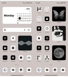 an iphone screen with icons on it and the words monday written in different languages,