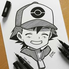 a drawing of a boy wearing a baseball cap