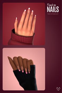 Colored tip nails for ts4, maxis match almond shaped nails