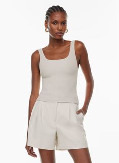 SCULPT KNIT SQUARENECK TANK | Aritzia Aritzia Babaton, Flattering Tops, Everyday Luxury, Fully Fashioned, Denim Accessories, Ribbed Tank Tops, Tall Girl, Ribbed Tank, Knit Tank