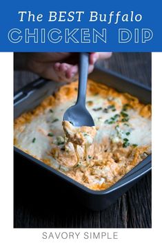 a person scooping some food out of a casserole dish with a spoon