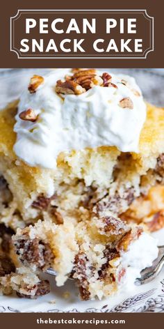 pecan pie snack cake with whipped cream on top