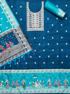 Product Details Teal Blue Unstitched Salwar Suit in kalamkari Raw Silk Elevated with Kalamkari Thread Woven Work Accompanied by an Unstitched Kurta, Bottom and Dupatta with Tassels Comes with the Vishnu Weaves Promise of Premium Quality Size & Fit Kurta & Bottom : 5.20 Mtrs Dupatta : 2.40 Mtrs Material & Care Dry Wash Only Blue Straight Kurta Set With Kalamkari Print, Blue Semi-stitched Kalamkari Print Sets, Blue Unstitched Salwar Kameez With Kalamkari Print, Unstitched Blue Salwar Kameez With Kalamkari Print, Semi-stitched Salwar Kameez With Kalamkari Print For Navratri, Blue Kalamkari Print Dupatta For Eid, Blue Dupatta With Kalamkari Print For Eid, Blue Sets With Kalamkari Print And Traditional Drape, Designer Blue Set With Kalamkari Print