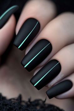 Black And Turquoise Nails, Dark Grey Nails, Diy Nails Tutorial, Mint Nails, Grey Nail Designs, Teal Nails, Turquoise Nails, Matte Black Nails, Formal Nails