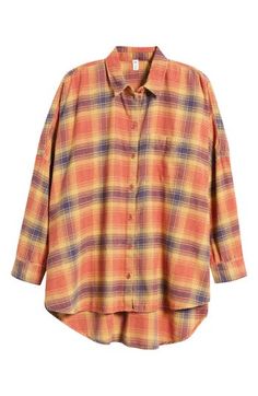 Top off your look with this plaid button-up shirt cut from soft cotton flannel in an oversized, easy-to-layer fit. Front button closure Spread collar Long sleeves with button cuffs Chest patch pocket 100% cotton Machine wash, tumble dry Imported Not available for sale and shipment to Germany Oversized Cotton Flannel Shirt, Plaid Relaxed Fit Shirt For Fall, Oversized Cotton Flannel Shirt For Everyday, Relaxed Fit Plaid Shirt For Fall, Oversized Red Flannel Shirt For Fall, Oversized Plaid Cotton Flannel Shirt, Oversized Spring Button-up Flannel Shirt, Oversized Button-up Flannel Shirt For Spring, Cotton Flannel Shirt For Fall Daywear