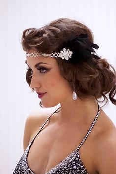 The GREAT Gatsby Headband Inspired Collection 1920s Flapper Diamond & Black Feather 1920's Makeup