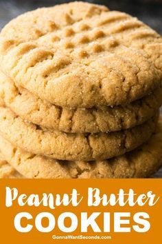 three peanut butter cookies stacked on top of each other with the title in the middle