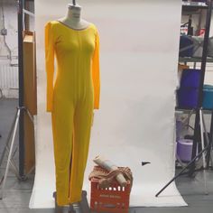 Great For Halloween Or Sleeping Fitted Yellow Jumpsuits And Rompers For Party, Fitted Yellow Jumpsuit For Party, Yellow Stretch Long Sleeve Jumpsuit, Yellow Stretch Bodysuit For Party, Fitted Yellow Long Sleeve Bodysuit, Yellow Fitted Long Sleeve Bodysuit, Yellow Long Sleeve Fitted Bodysuit, Casual Yellow Long Sleeve Bodysuit, Casual Yellow Bodysuit For Party