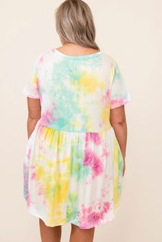 Tie Dye Crewneck Short Sleeve Casual Plus Size Dress Multicolor Mini Dresses For Daytime, Casual Multicolor Daywear Dress, Flowy Multicolor Mini Dress For Daywear, Casual Multicolor Dress For Daywear, Casual Flowy Multicolor Mini Dress, Flowy Multicolor Mini Dress Casual, Multicolor Flowy Mini Dress With Short Sleeves, Flowy Multicolor Mini Dress With Short Sleeves, Summer Daytime Multicolor Mini Dress