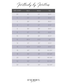 the size chart for an adult's dress