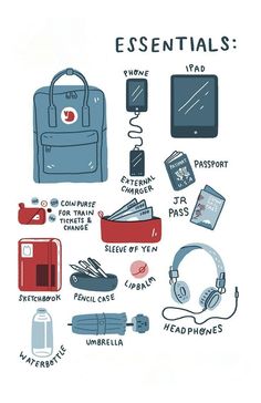 Back To University, Backpack Essentials, Bag Illustration, Inside My Bag, Purse Essentials, Handbag Essentials