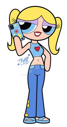 a cartoon character holding a cell phone in one hand and wearing sunglasses on the other