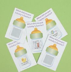 four baby bottle cards with instructions on them