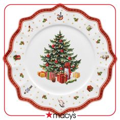 a white plate with a christmas tree on it