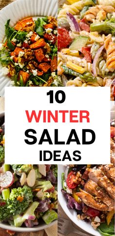 four different salads with the words winter salad ideas