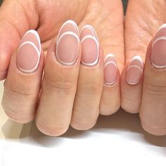 SUper modern take on French tip nails. A light nude pink color in the background with the nail and French tip outline in white! These are great for people who want to change things up with the classic! These nails are set on top of a medium length almond shaped nail. Click through for more nail art inspiration from Katie Masters aka Nail Thoughts! Unicorn Nails, Cherry Nails, Almond Shape Nails, Trim Nails, Popular Nails, Nail Polish Strips, Unique Nails, Classy Nails