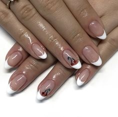 French Tip Nails With Cherry Design, Rhinestone Cherry Nails, Cherry Gem Nails, French Tip Nails Cherry, French Tip With Cherry, French Tips With Cherries, Cherry French Tips, French Tip Cherry Nails, Cherry French Tip Nails