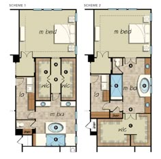 two story house plans with 2 bedroom and 1 bath in the middle, one living room is