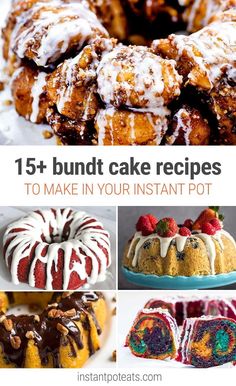 different types of bundt cakes with icing and toppings