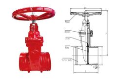 an image of a red valve with measurements on the front and back side, next to it