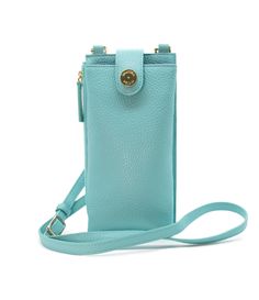 A miniature marvel of form and function, the Paris Phone Pouch holds all your necessary essentials securely in style. Made of gorgeous Italian leather in an aqua blue hue, it stores any sized phone in the main compartment, plus there’s also three credit card/ID pockets. Securing your phone in place with a top flap snap, this crossbody-style bag also has a side zipped section for keys and other must-haves. The Paris is perfect for a night out when a little bag goes a long way — just toss the adju Blue Phone Bag With Cell Phone Pocket For On-the-go, Blue Leather Phone Bag With Cell Phone Pocket, Versatile Blue Phone Bag For Travel, Functional Blue Phone Bag With Cell Phone Pocket, Blue Crossbody Phone Bag With Card Slots, Versatile Blue Phone Bag With Removable Pouch, Functional Blue Rectangular Phone Bag, Card Id, Tassel Keychain