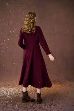 Mistletoe 17 | Vintage wool dress in Purple – Linennaive Formal Winter Wool Dress, Formal Wool Dress For Winter, Fitted Wool Dress For Fall, Winter Evening A-line Midi Dress, Chic Wool Party Dress, Winter Formal Wool Midi Dress, Wool Dress For Formal Fall Events, Formal Winter Wool Midi Dress, Wool Dresses For Formal Fall Occasions