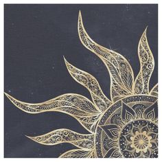 an intricately designed sunflower on a dark blue background with gold accents and leaves