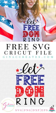 an american flag with the words get free from ring on it, and a girl in red