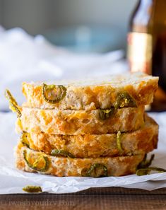 three pieces of bread stacked on top of each other