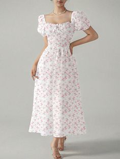 SHEIN Privé Women's Short Floral Print Puff Sleeve DressI discovered amazing products on SHEIN.com, come check them out! Puff Sleeve Floral Dress, Coquette Clothes, Floral Dress Outfits, Summer Board, Cottagecore Dress, Floral Dresses Long, Shein Dress, Puff Sleeve Dress, Floral Sleeve