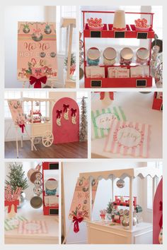 a collage of photos showing different types of items in various styles and colors, including decorations