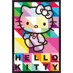 a hello kitty poster with the word hello kitty on it's back and an image of