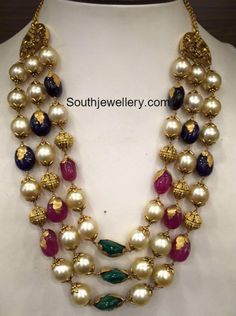 Nakshi Balls, Emerald Necklaces, Collar Verde, Latest Indian Jewellery, Pearl Mala, Mala Jewelry, Sapphire Beads, Beads Mala