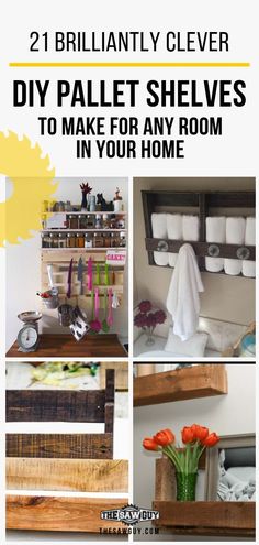 the diy pallet shelves to make for any room in your home are easy and cheap