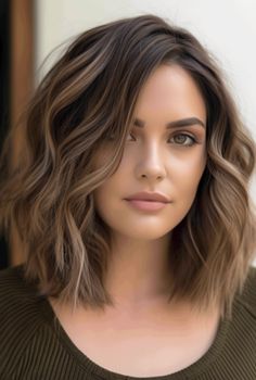 The great thing about a shoulder-length cut is that it allows plenty of room for styling, whether you love curls or waves or prefer to keep things straight #mediumlengthhaircut Medium Thick Haircut Shoulder Length, Trendy Hair Colors For Brunettes Short Hairstyles, Light Brown Balayage For Fair Skin, Medium Length Hairstyles Thick Hair, Shoulder Length Hair Widows Peak, Medium Length Easy Haircuts, Easy To Maintain Shoulder Length Hair, Brunette Above Shoulder Length Hair, Wedding Lob Hairstyles