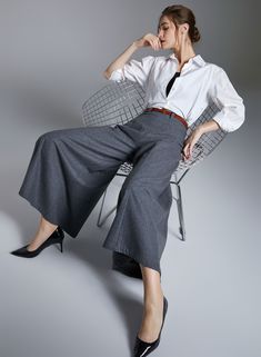 "DETAIL * 30% wool, 30% fiber, 40% polyester * Short polyester lining * Back zipper closure * Two up entry pockets * Wool wide leg pants * Dry clean * Model's belt is not sale item MODEL SIZE Bust:85 cm(33.4\") Waist:67 cm(26\") Height :175 cm（5'9\"） She wears size US 2 Choose CUSTOM Order if you * Can't find your size in our size Chart * Chang the Length * Your Height is not Between 5'1\" - 5\"9\" * Your weight is over 75 kg SIZE GUIDE Size vary between Brand and Country Please get your body me Spring Wool Wide Leg Workwear Pants, Wool Wide Leg Pants For Workwear In Spring, Spring Wool Wide Leg Pants For Workwear, Wide Leg Wool Dress Pants For Fall, Spring Wool Wide-leg Pants, Fitted Wide Leg Pants For Office, Gray Wide Leg Pants For Office, Gray Wide Leg Office Pants, Office Lady Wide Leg Bottoms