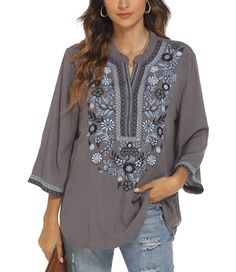 PRICES MAY VARY. Elevate your wardrobe with Higustar's embroidered tops for women, perfect for any occasion. This is a very lightweight women's top. Stand out in style with our mexican floral embroidered top, a unique and beautiful addition to your wardrobe. This is a very lightweight women's top. Stay on-trend this summer with our womens boho tops and blouses, featuring intricate embroidery and comfortable fits. Embrace the bohemian style with our embroidered mexican peasant blouse, a versatile Floral Embroidery Top, Embroidered Tops, Peasant Shirt, Embroidered Shirts, Embroidered Tunic Top, Floral Embroidered Top, Bohemian Tops, Embroidery Top, Floral Tunic