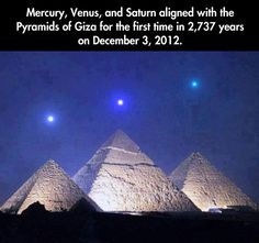 the three pyramids are lit up at night in front of the moon and stars