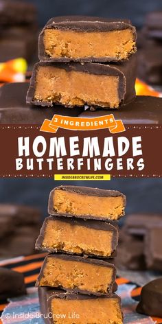 homemade butterfingers are stacked on top of each other