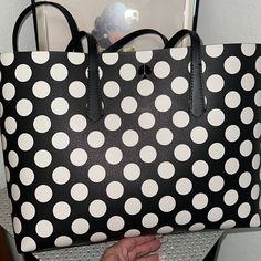 Kate Spade Polka Dot Leather Tote With Match Detachable Pouch In Euc! Only Used A Few Times Personally By Me. Euc/Like New Condition Interior Is A Suede Like Material. Dust Bag Included. Approximately: 18 X 10, Definitely Large Enough For Laptop And A Great Tote For Work Or Shopping. Polka Dot Travel Bags, Polka Dot Shoulder Bag For Daily Use, Bags Kate Spade, Kate Spade Bags, Kate Spade Bag, Womens Tote Bags, Leather Tote, Polka Dot, Kate Spade