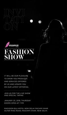 an advertisement for the fashion show in black and white