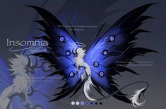 an image of a blue and white butterfly on a dark background with the word insomnia above it