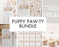 puppy paw - tye birthday party package with cupcakes, bunnies and decorations