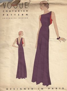 Vogue 204 A - Vintage Sewing Patterns - Wikia 1930's Dresses, Vintage Vogue Patterns, Patron Vintage, 30s Fashion, Vintage Dress Patterns, Vintage Gowns, 1930s Fashion, Vogue Patterns, Couture Vintage