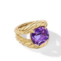 A celebration of color and natural beauty, inspired by the sunsets of Costa del Sol. Contemporary faceting techniques borrowed from traditional antique cuts highlight the vibrant depth of the stone in this David Yurman ring. 18-karat yellow gold Amethyst, 8.50 total carat weight Stone, 13mm Ring, 20mm Ring Size - 7 Style #: R17888 88AAM7 Yurman Ring, David Yurman Ring, Marbella, David Yurman, Natural Beauty, Amethyst, Ring Size, Yellow Gold, Purple