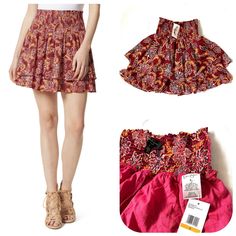 Nwt Jessica Simpson Veronica Skort In Red Dahlia Moroccan Blooms. Smocked Mini Skort Product Details Shell: 100% Viscose Linning: 100% Cotton Machine Washable Layered Mini Casual Multicolor Ruffled Bottoms, Casual Multicolor Bottoms With Ruffles, Red Bohemian Bottoms For Day Out, Bohemian Red Bottoms For Day Out, Red Dahlia, High Waisted Distressed Jeans, Distressed Jean Skirt, High Waisted Denim Skirt, Distressed Denim Skirt