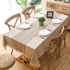 Tablecloth - Plaid Linen Tablecloth with Tassels - Living Simply House Modern Classic Dining, Embroidered Tablecloth, Rectangle Tablecloth, Kitchen Dinning, Tee Set, Tea Table, Room Table, Linen Tablecloth, Table Covers