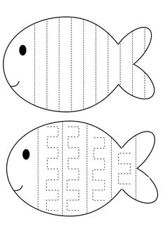 two fish cut out from paper with the letters b and f on them, in black and