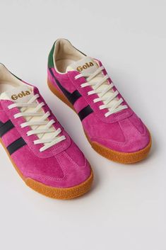 Gola Elan Sneaker | Urban Outfitters Pink Suede Sneakers With Gum Sole, Lace-up Jogging Sneakers With Gum Sole, Pink Suede Low-top Sneakers, Lace-up Sneakers With Gum Sole For Jogging, Pink Suede Lace-up Sneakers, Low-top Suede Sneakers With Laces, Suede Sneakers With Elastic Laces, Custom Suede Sneakers For Sports, Low-top Suede Sneakers With Elastic Laces